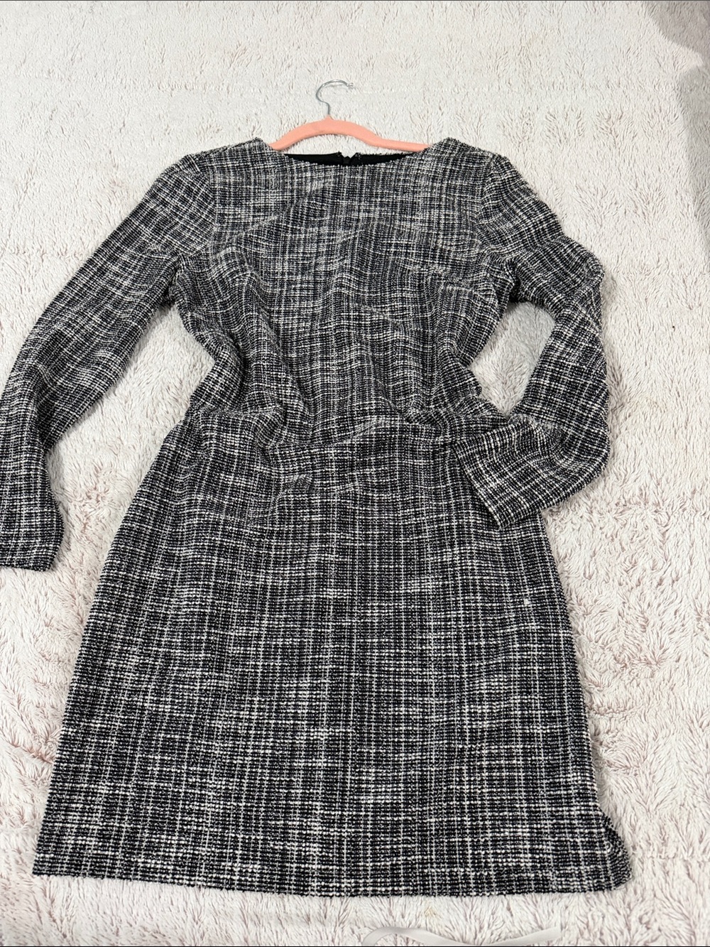 Express Black & White Long-Sleeve Tweed Dress